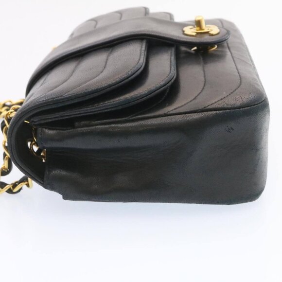 CHANEL Lamb Skin Double Flap Chain Shoulder Bag Black CC Auth - Picture 9 of 15